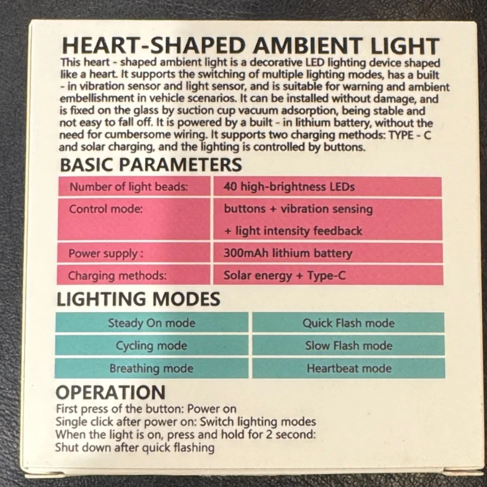 Heart-Shaped Ambient Car Light - Blue